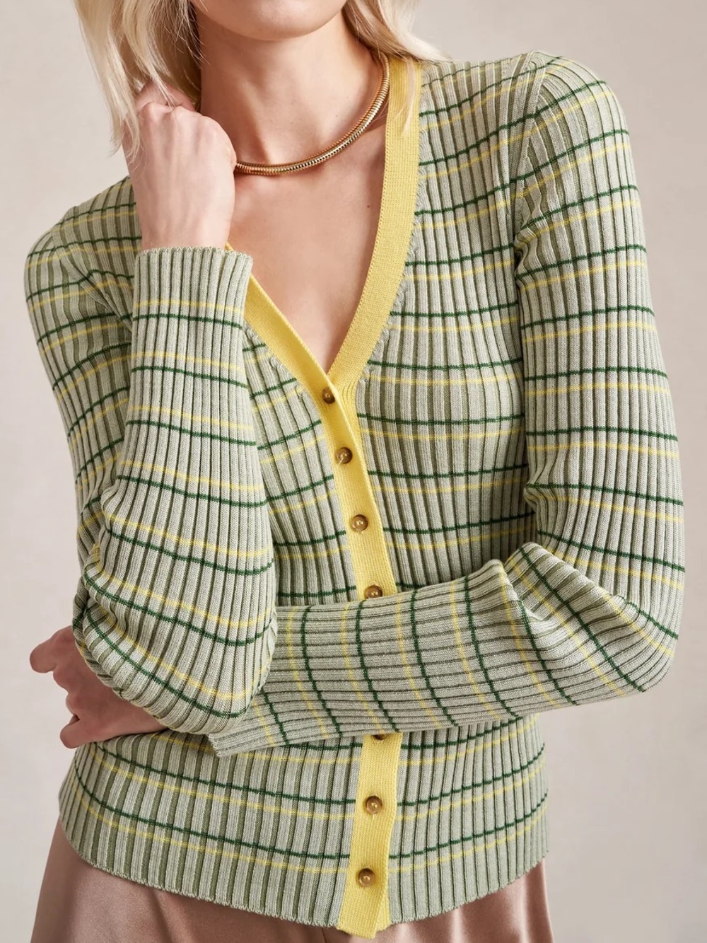 La Ligne Ribbed V‑Neck Cardigan